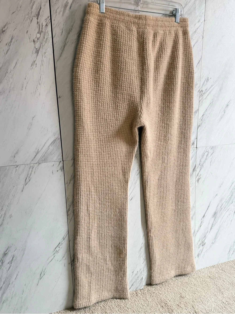 Fashion Nova Men's Fuzzy Waffle Knit Drawstring Lounge Pants Beige Tan SZ Medium